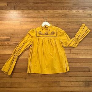 Free People Another Eternity Bell Sleeve Blouse Marigold Size S